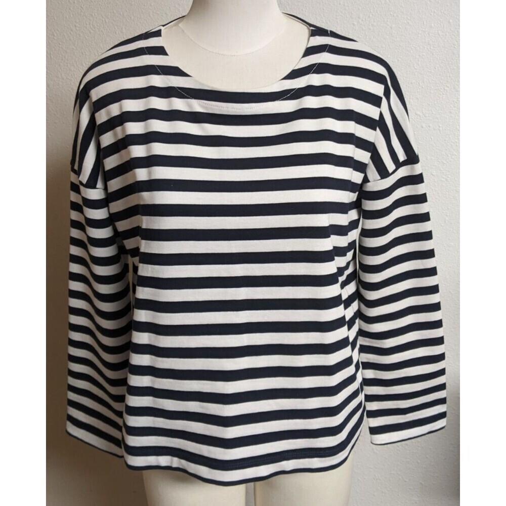 Women's COS Black & White Striped Boxy Cropped Long Sleeve Crew Neck Top Small